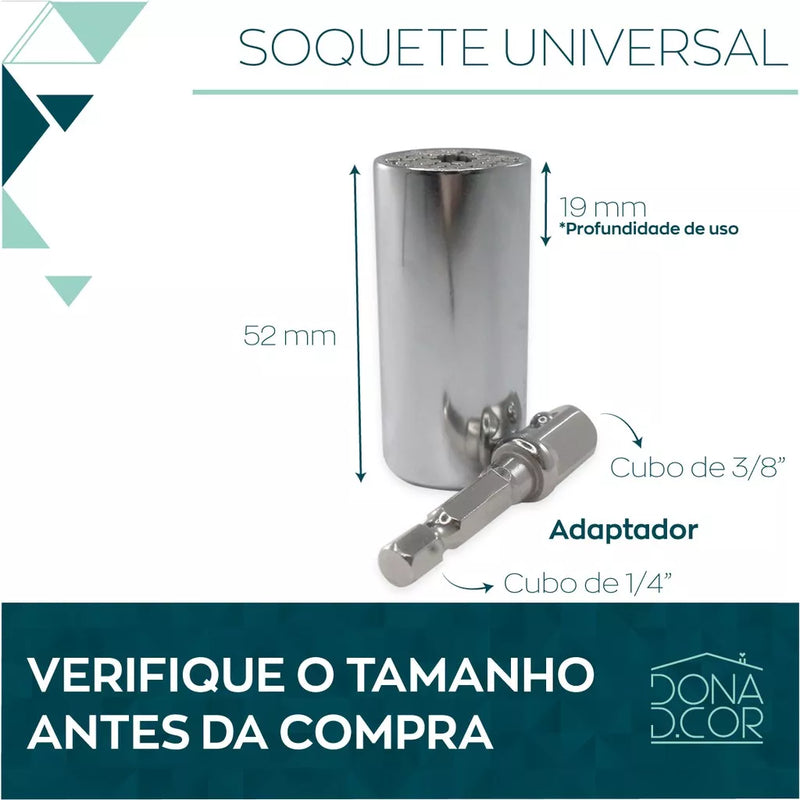 Jogo Soquete Universal 7 A 19 Mm Adaptador Parafusadeira 3/8 pol Chave de boca gator grip