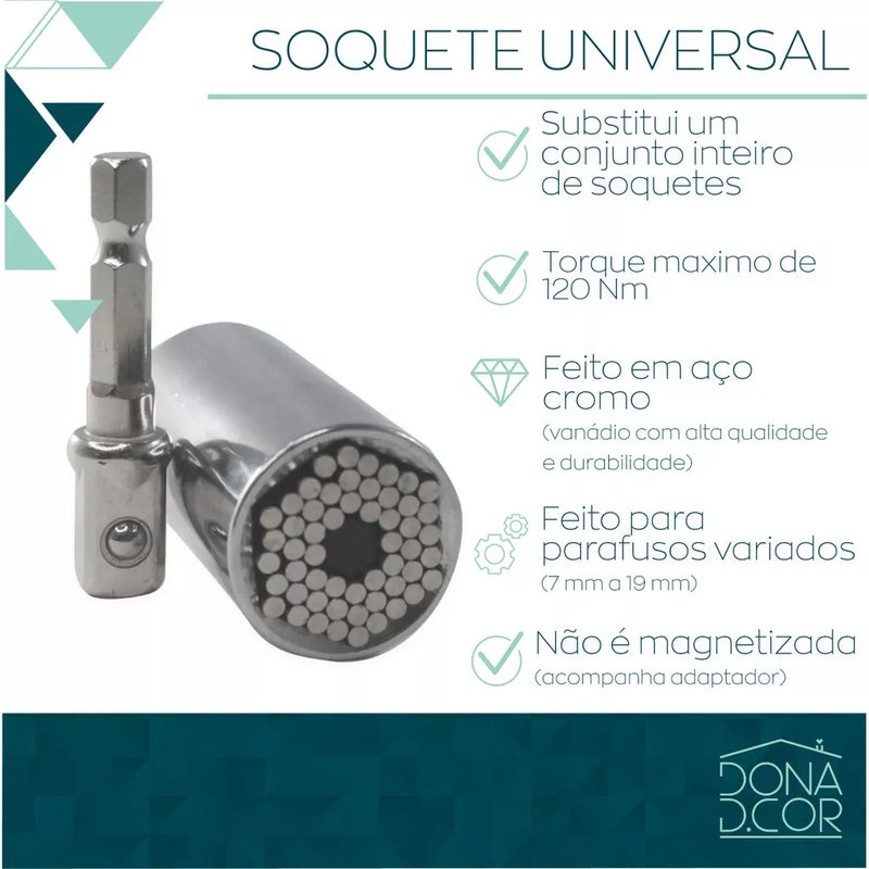 Jogo Soquete Universal 7 A 19 Mm Adaptador Parafusadeira 3/8 pol Chave de boca gator grip