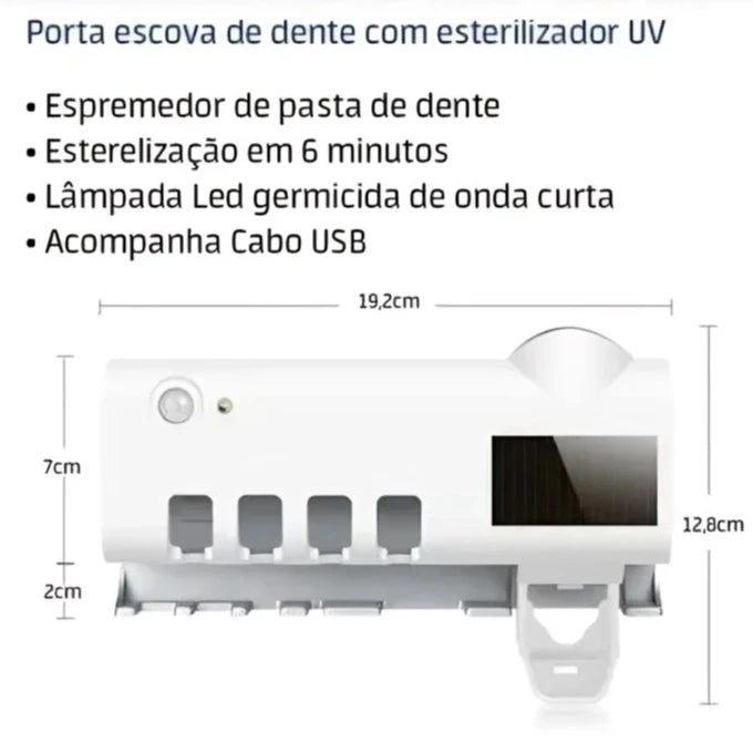 Suporte Escova de Dentes Esterilizador Com Luz UV Antibacteriano Decoracão Banheiro