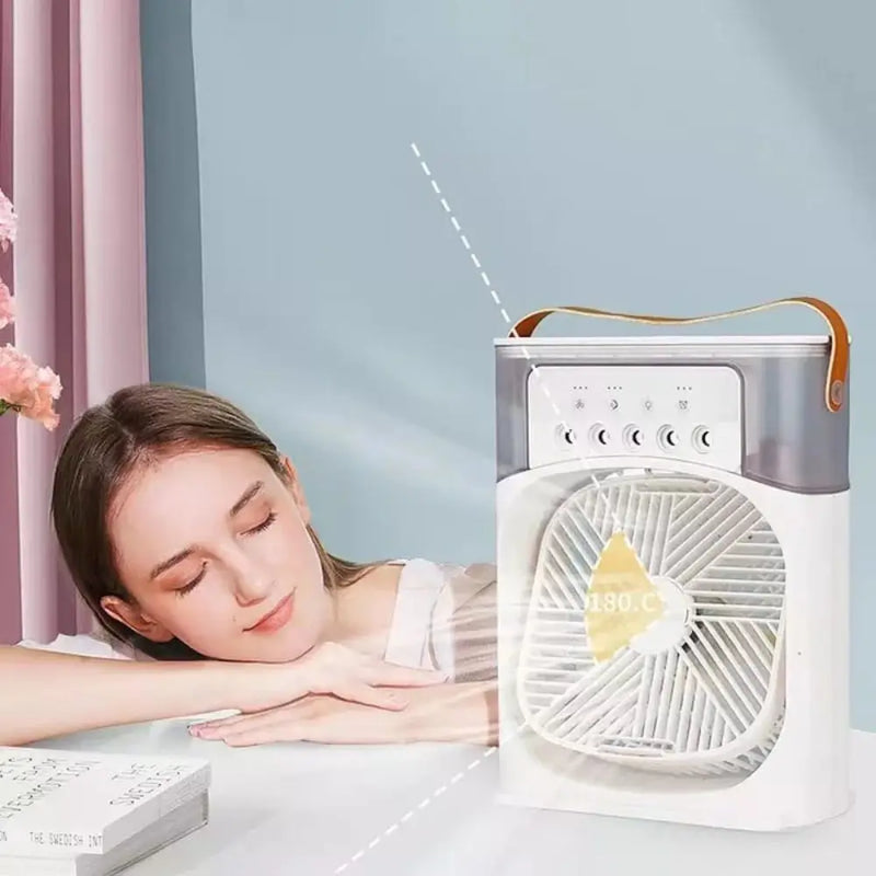 Ventilador Portatil De Mesa Mini Ar Condicionado Umidificador Climatizador Led Agua E Gelo 3 Velocidades Led