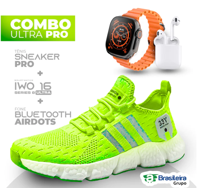 Combo em Oferta 3x1 TÊNIS NEWFIT + IWO SERIES 8 ULTRA + FONE BLUETOOTH PRO | ENVIO IMEDIATO | FRETE GRÁTIS | 12