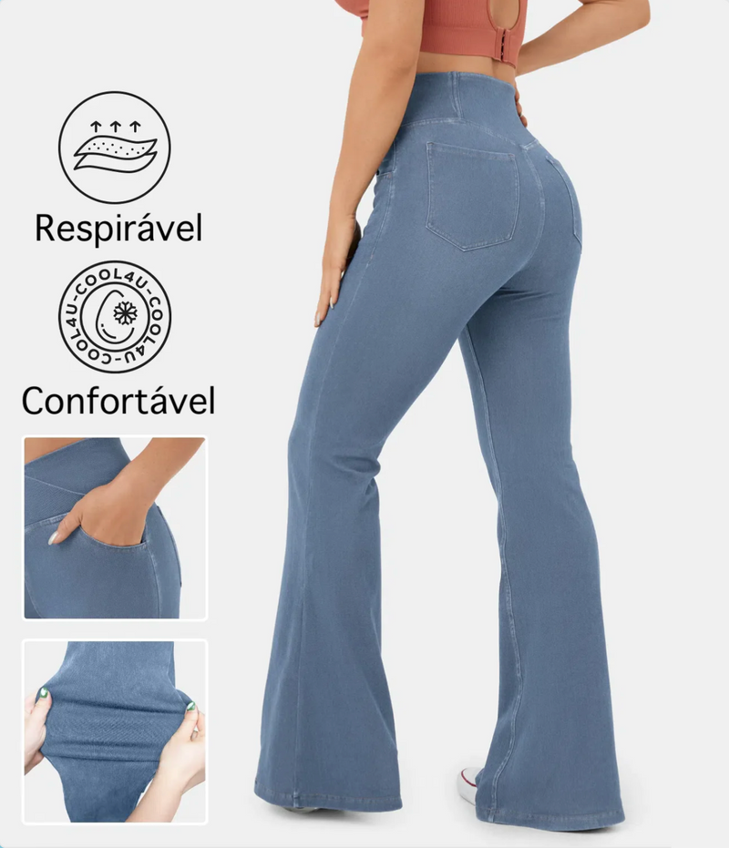 Calça jeans Mab™ de cintura alta cruzada [ÚLTIMO DIA DE VENDA 🔥] + Frete grátis para todo o Brasil