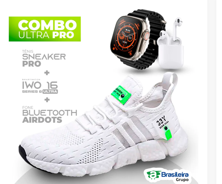 Combo em Oferta 3x1 TÊNIS NEWFIT + IWO SERIES 8 ULTRA + FONE BLUETOOTH PRO | ENVIO IMEDIATO | FRETE GRÁTIS | 12