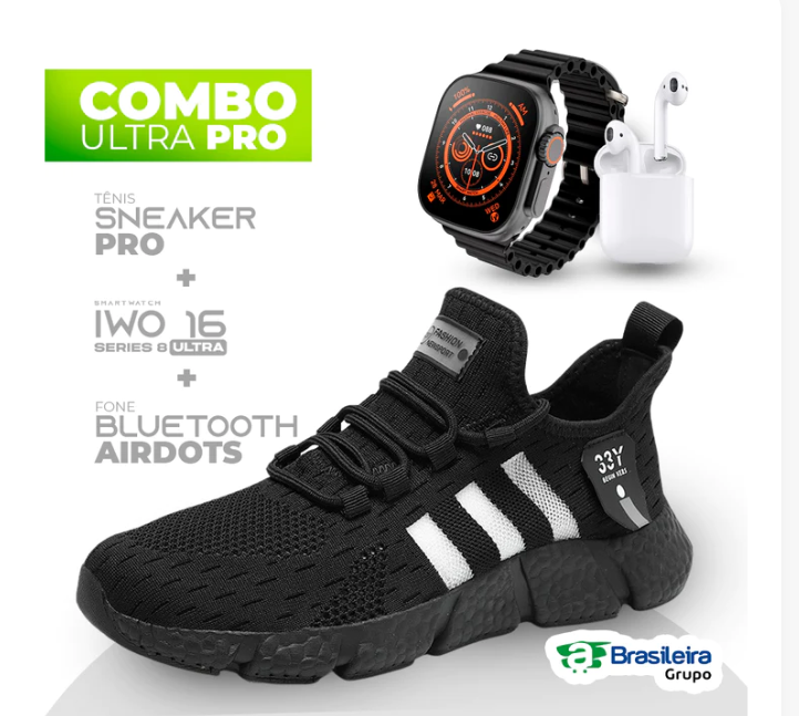 Combo em Oferta 3x1 TÊNIS NEWFIT + IWO SERIES 8 ULTRA + FONE BLUETOOTH PRO | ENVIO IMEDIATO | FRETE GRÁTIS | 12