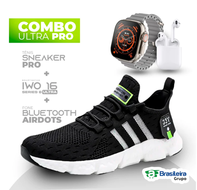 Combo em Oferta 3x1 TÊNIS NEWFIT + IWO SERIES 8 ULTRA + FONE BLUETOOTH PRO | ENVIO IMEDIATO | FRETE GRÁTIS | 12