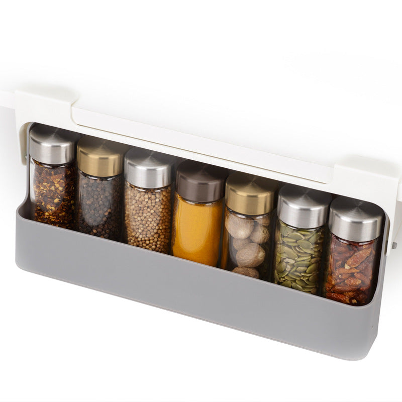 Home Kitchen Self-adhesive Wall-mounted Under-Shelf Spice Organizer Spice Bottle Storage Rack Kitchen Supplies Storage In Stock