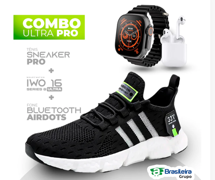 Combo em Oferta 3x1 TÊNIS NEWFIT + IWO SERIES 8 ULTRA + FONE BLUETOOTH PRO | ENVIO IMEDIATO | FRETE GRÁTIS | 12