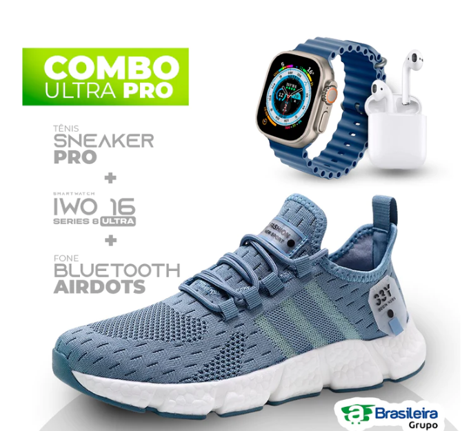 Combo em Oferta 3x1 TÊNIS NEWFIT + IWO SERIES 8 ULTRA + FONE BLUETOOTH PRO | ENVIO IMEDIATO | FRETE GRÁTIS | 12