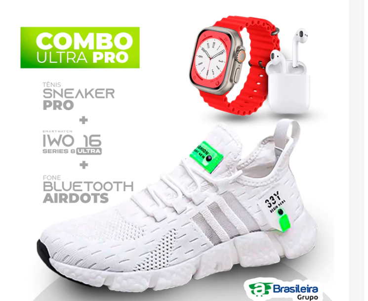 Combo em Oferta 3x1 TÊNIS NEWFIT + IWO SERIES 8 ULTRA + FONE BLUETOOTH PRO | ENVIO IMEDIATO | FRETE GRÁTIS | 12