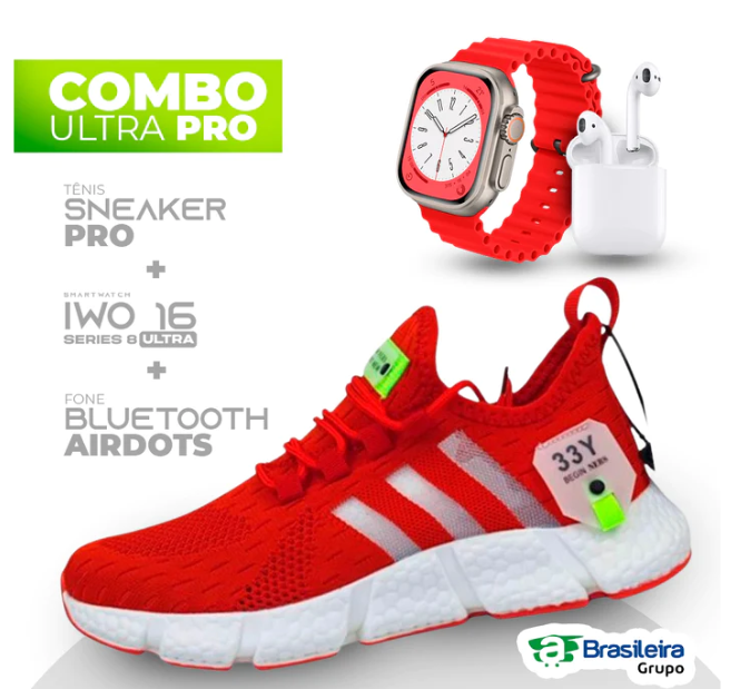 Combo em Oferta 3x1 TÊNIS NEWFIT + IWO SERIES 8 ULTRA + FONE BLUETOOTH PRO | ENVIO IMEDIATO | FRETE GRÁTIS | 12